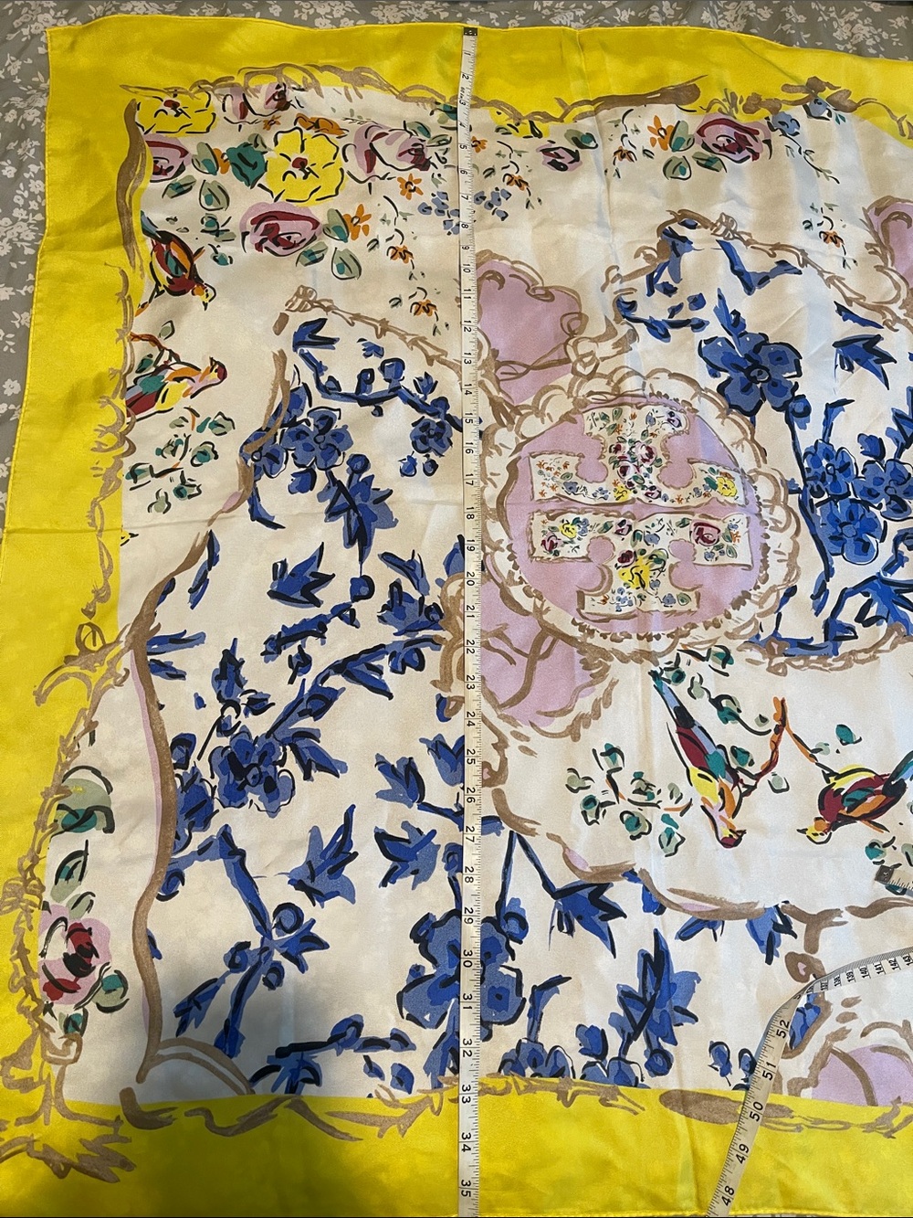 Tory Burch Yellow-Trim Floral Print Scarf - Picture 7 of 7
